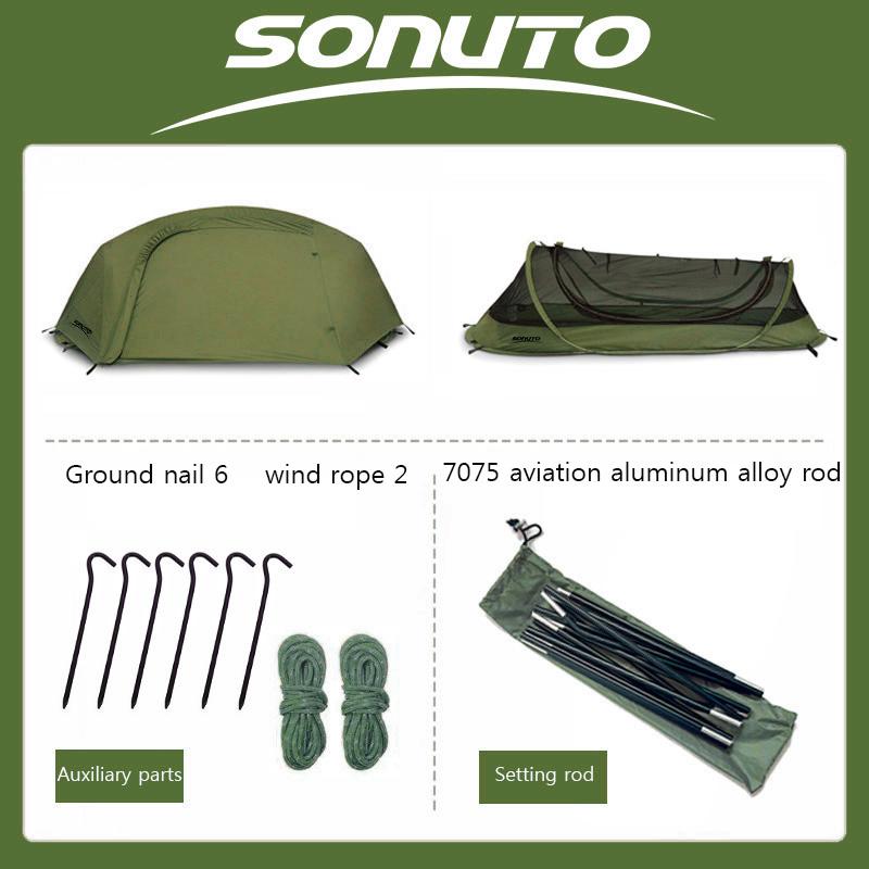 Sonuto-Camping Tent For Single Person Lightweight Nylon Tent Tactical Shelter With Mosquito Net Anti-Mosquito Waterproof Field