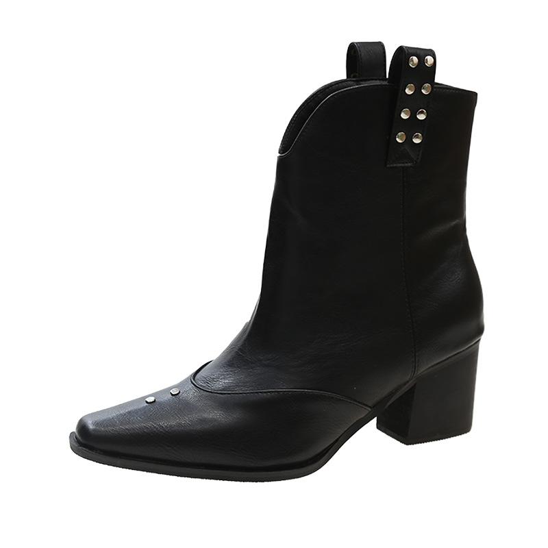 

Толстый каблук с острыми заклепками в стиле ретро, ковбойские сапоги в стиле вестерн, модные, темпераментные, дизайн, чувство, штабелируемые, сапоги с V-образным вырезом, рыцарские сапоги INS 40
