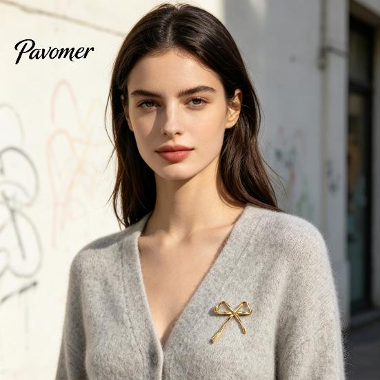 Bowknot Shape Pin Hollow Bow Alloy Brooch Pin, Golden Silver Plated Lapel Clothing Decoration Sweater Cardigan Coat Suits Accessories, Jewelry