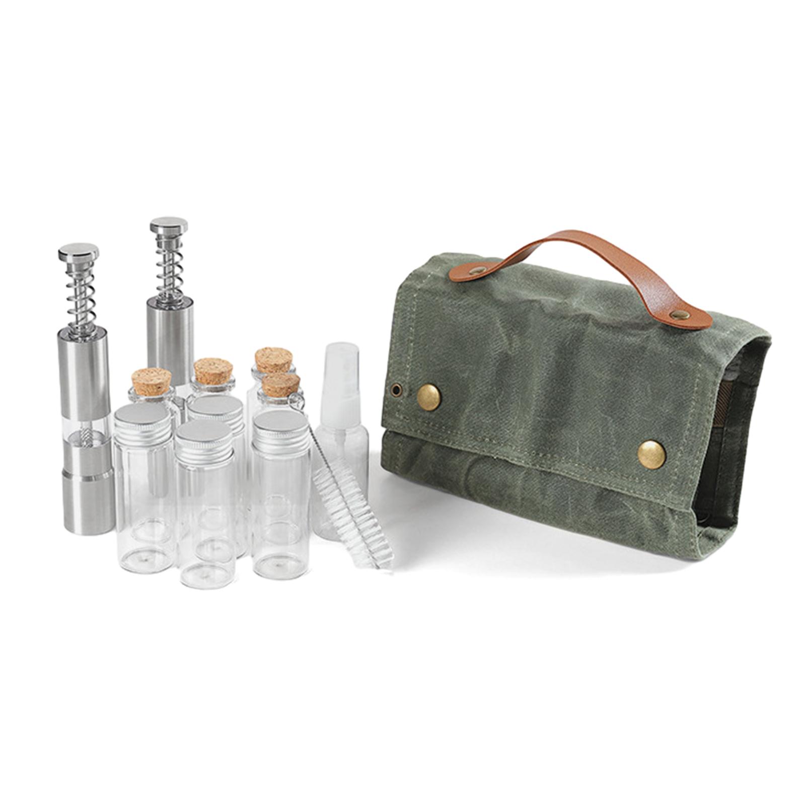 

12pcs Waxed Canvass Seasoning Bottle Bag Set Portable Foldable Spice Container For Hiking As Shown армія зелений колір