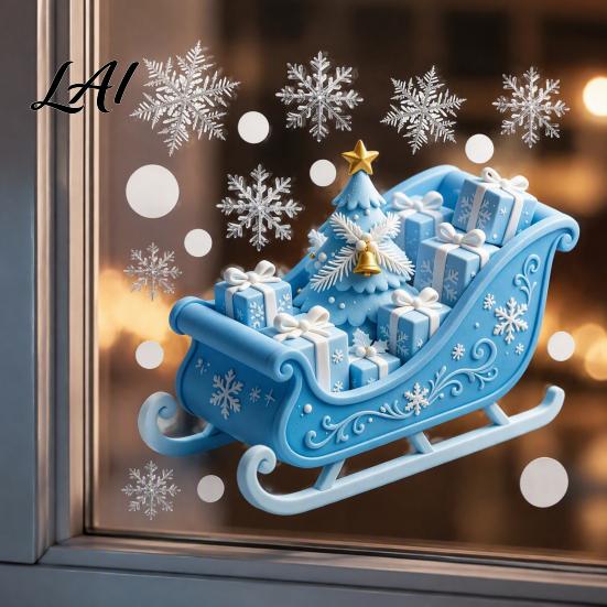 Snowman Glass Stickers Christmas Static Window Clings Reusable with Santa Claus Festive Home Decor Xmas Tree Patterns Removable Decals for