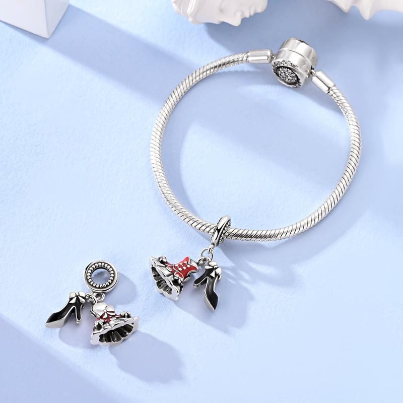 Copper Red Dress High Heels Pendant Charms Jewellery Fit Original Bracelet Necklace For Women Diy Gift