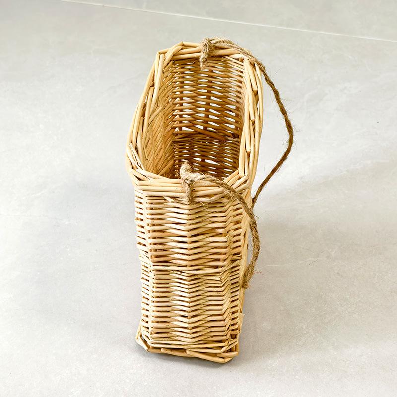 Retro Wall-mounted Hanging Basket Pure Handmade Weaving Willow Basket Wall Storage Basket Decorate Green Plants Pendant