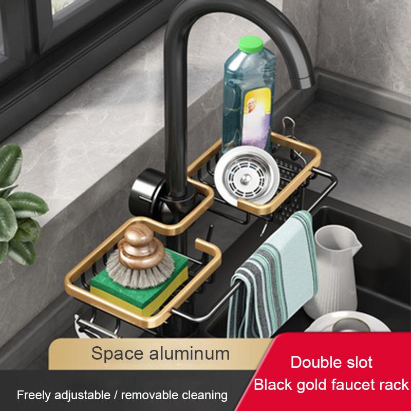 A Pair Stainless Steel Sponge Storage Rack Kitchen Storage Shelf Adjustable Sink Storage Rack Household Multipurpose Faucet Racks Drain Dry Rack