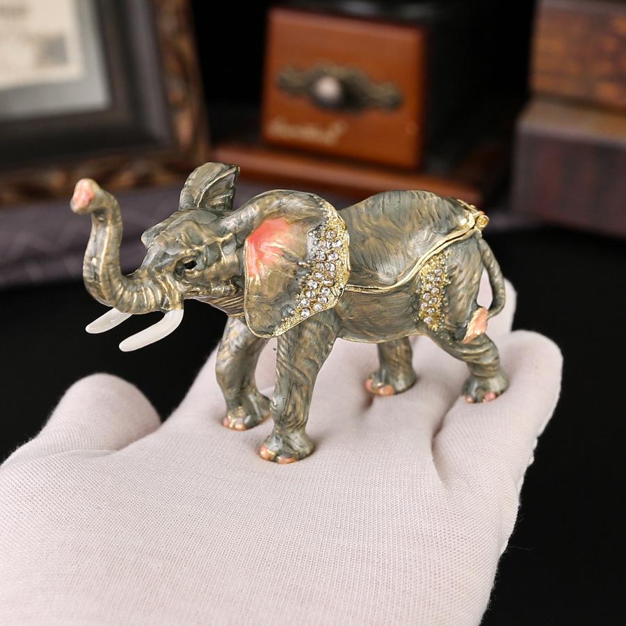 New light luxury enamel color diamond inlaid elephant jewelry box ring jewelry storage box tabletop ornament metal handicraft