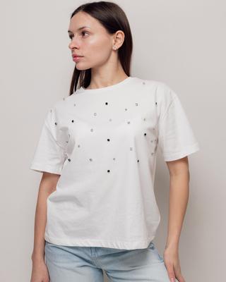 T-Shirt mit Strasssteinen Crep 83759 S milchig