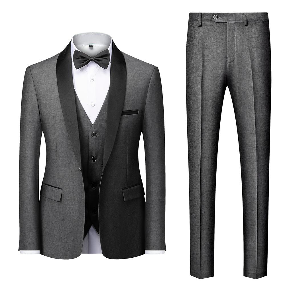 Pánské 3dílné svatební obleky Smoking Slim Fit Lapel Smoking Party Volný čas Formální mužský oblek pro mládence (Blazer+Vesta+kalhoty)