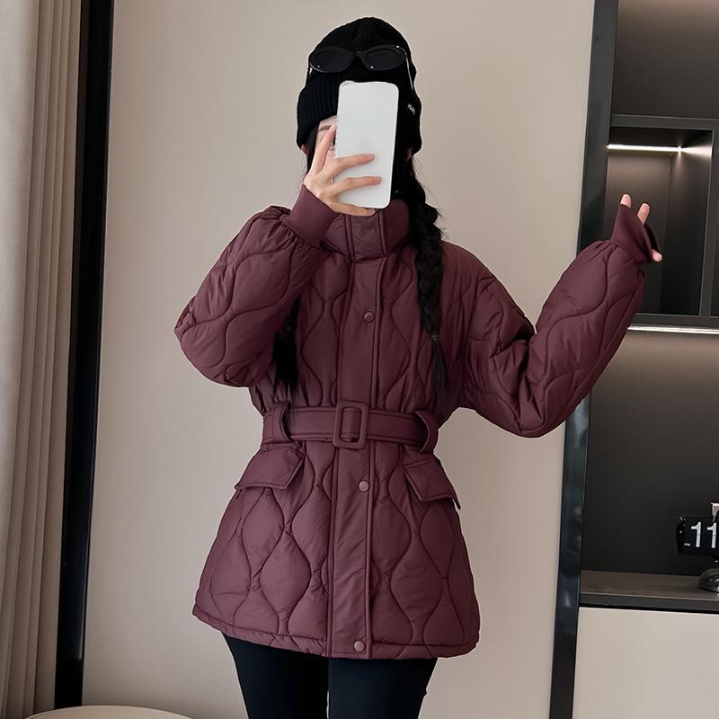 

Хлопковая одежда с воротником-стойкой на талии, женская одежда 2025, новая зимняя куртка на хлопковой подкладке, непродуваемая одежда, куртка, тренд XXL темно-красного