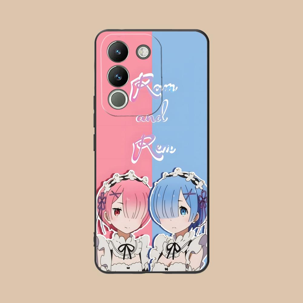 ReZero Rem Ram Matte TPU Mobile Phone Case for VIVO Y77 76 75 74 73 72 58 56 55 51 50 38 36 Y19 Y18 Y03 Y01 5G Colorful Cover
