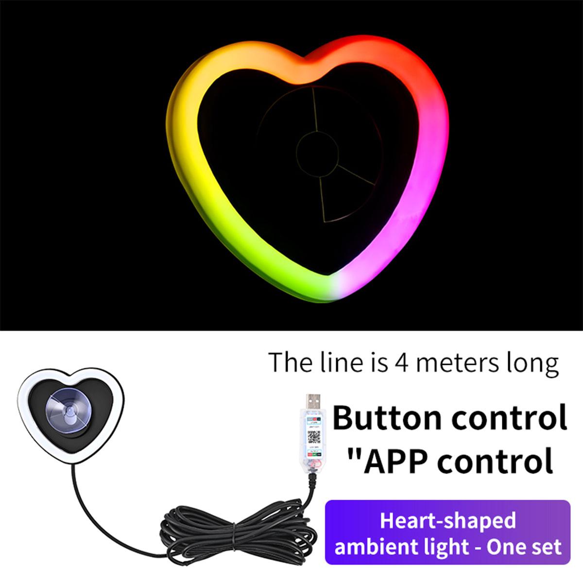 

2 in 1 Car LED Ambient Light Neon LED Interior Light USB RGB Heart Shape Decoration Lights Atmosphere Light Car DIY Lamp APP