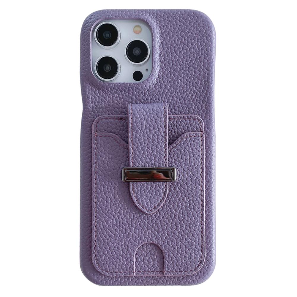 For iPhone 14 Pro Max Case with Card Slots Litchi Texture Leather+PET Phone Cover