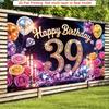 Luxurious 39th Birthday Backdrop, Sparkling Black and Gold Design with Diamonds, Roses and Balloons, Festive Milestone Party Wall Decor