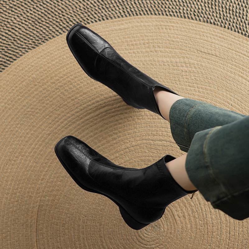 Krazing Pot Microfiber Winter Square Toe Modern Size 33 Boots Size 43 Metal Rivets Med Heels Zipper Women Ankle Boots