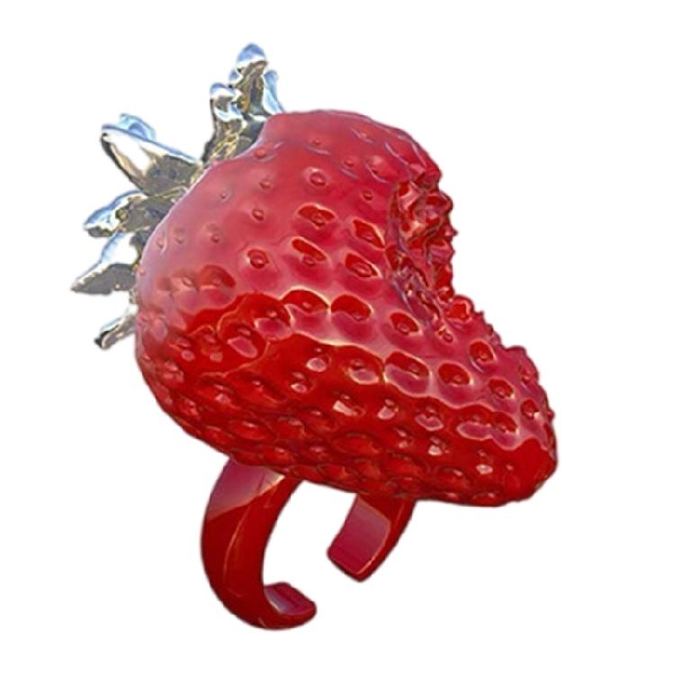 

Modern Strawberry Bite Rings Portable Sturdy Resin Adjustable Jewelry for Women Trendy Accessory 1