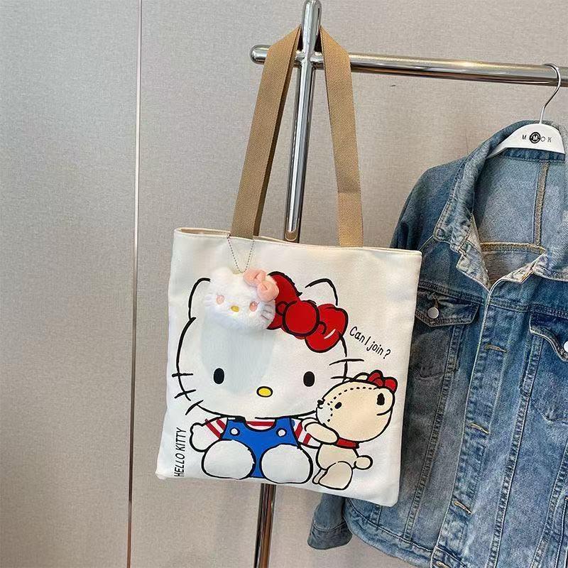 Large Capacity Cartoon Kitty Shoulder Bag, Cute Student Tote with Fashionable KT Cat Design for Commuting