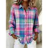 Camicia da Donna a Maniche Lunghe con Collo a Revers, Casual, a Quadri, con Stampa alla Moda, Bottoni