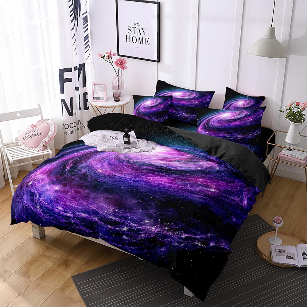 Luxury Galaxy Dark Blue Bedding Set Twin Full Queen King Size Duvet/Quilt Cover Set Shining Stars Starry Sky Comforter Cover