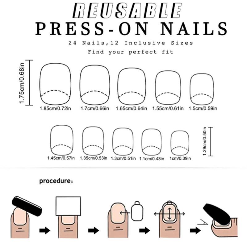 Square Press On Nail Flower Fake Nail Glues On Nail Artificial Acrylic Nail 12 Size 48pcs Stick On Nail for Women Girls