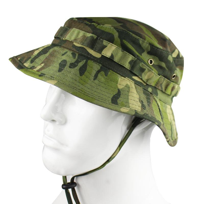 Cappello a secchiello mimetico tattico con visiera corta e tesa rotonda, cappello da pescatore mimetico stile militare, cappello da sole per escursionismo, caccia e attività all'aperto