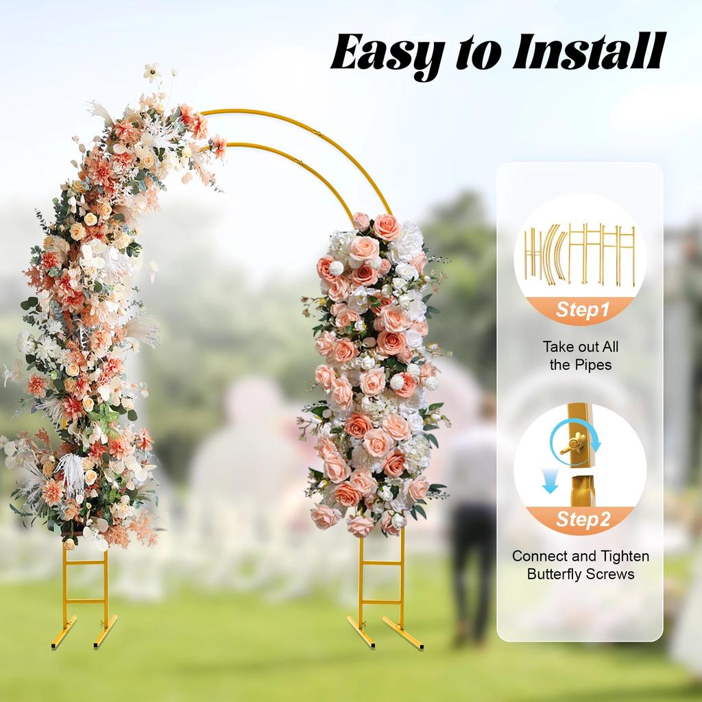 7.2ft Double Tube Design Gold Metal Wedding Arch for Plant Climbing, Photo Booth Backdrop, Party Decor, Elegant Event Background