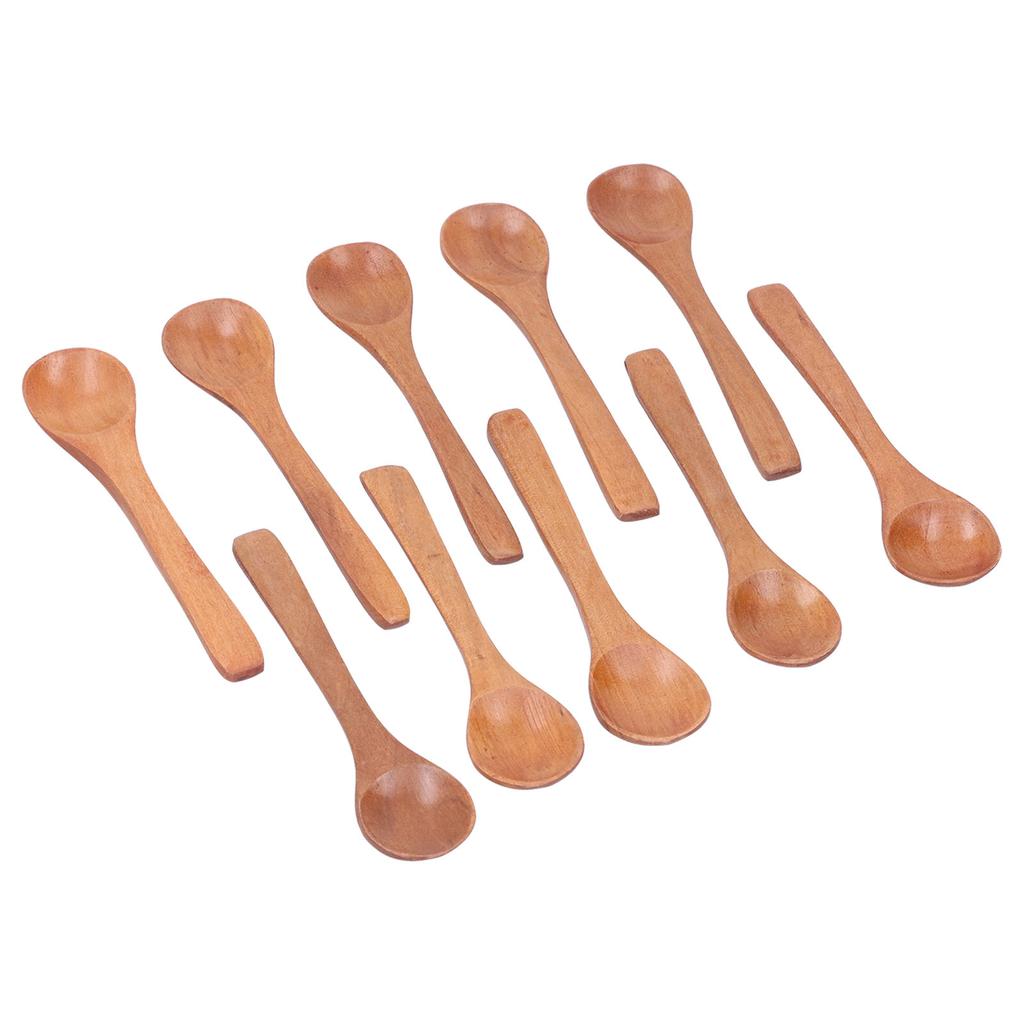 10pcs Wooden Spoon Children s Tableware Mini Round Seasoning Spoon with Long Handle for Kitchen5.1x1.2in