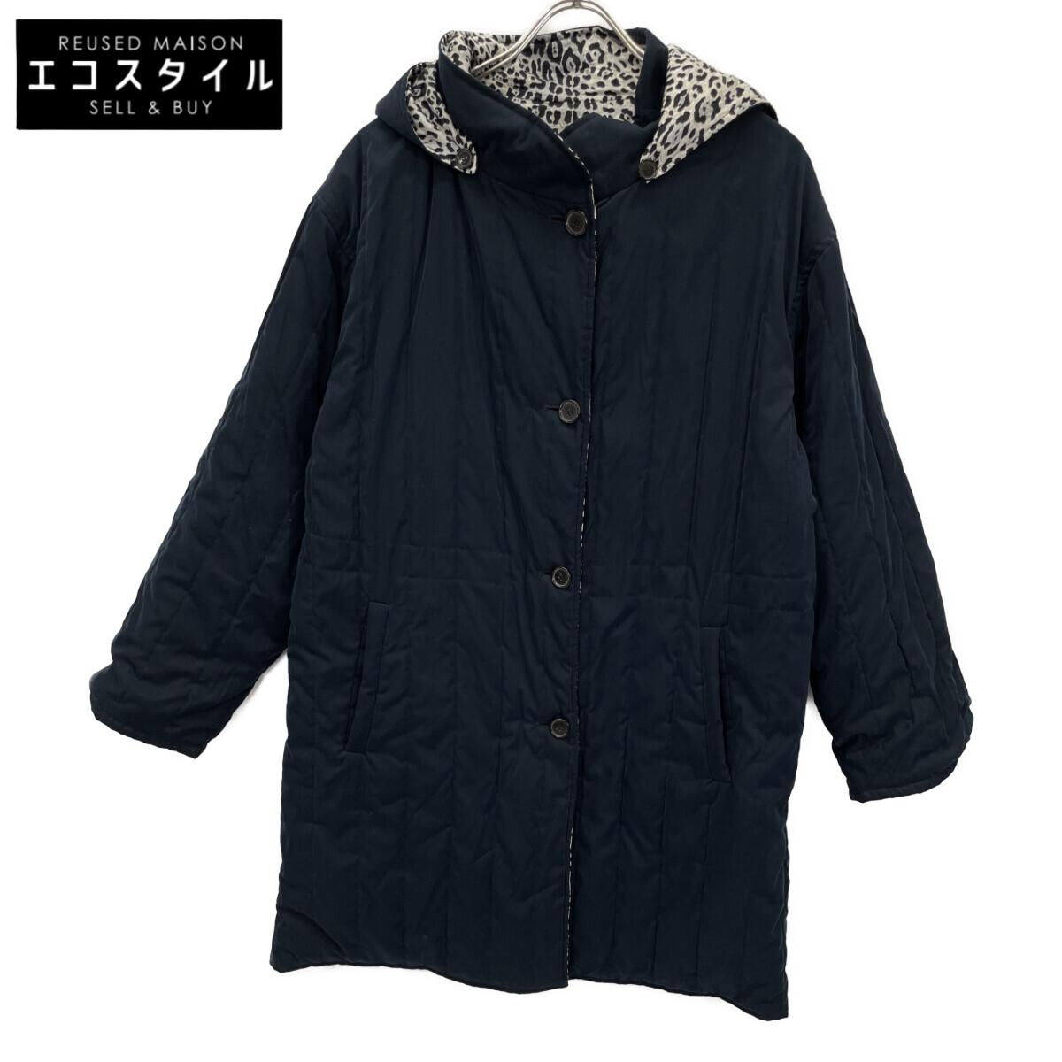 

HERNO 233113 Navy x White Leopard Print Hoodie, Reversible with Padded Lining coat 42 Navy x off-whiteUsed