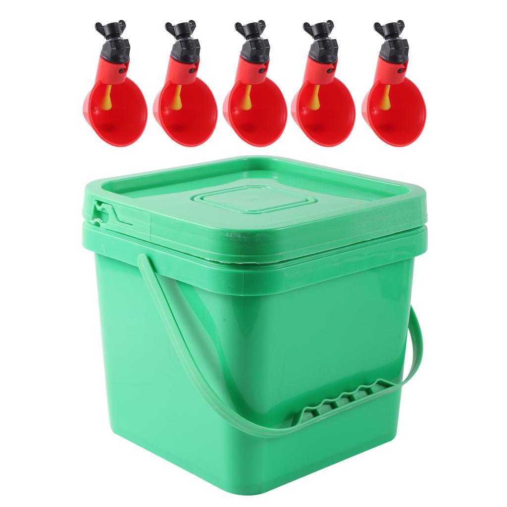 5L Quail Chicken Drinking Bucket With Drinking Cup Portable Thickened Bucket With Lid Square Pet Food Storage Plastic Bucket