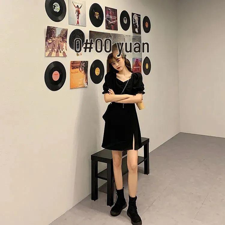 

Платье А-силуэта большого размера с квадратным вырезом, французское черное, с разрезом на талии 4XL