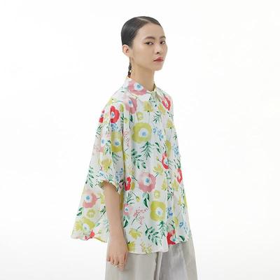 Short Sleeve Oversized  Vintage Floral Shirts & Blouses for Blouse Casual Loose Summer Tops Women Button Up Shirt