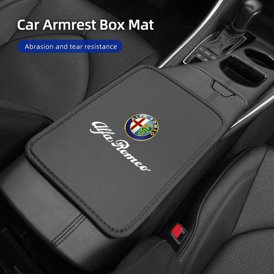 Leather Car Central Armrest Pad Anti Slip Ice Silk Armrest Box Mat For Giulia Stelvio Giulietta 156 159 147 Mito