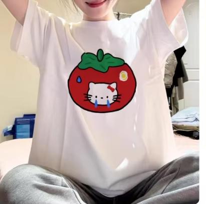 

2026 New Fashion RoundNeck ShortSleeve TShirt Spring Summer Hello Kitty Women TShirt Unisex Trendy Top S