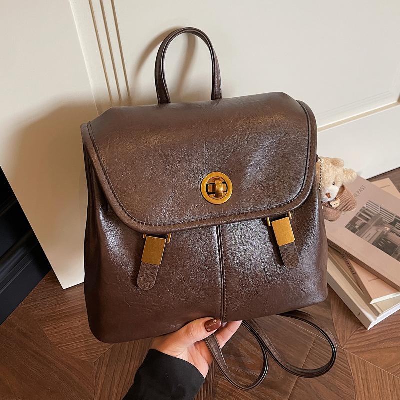Schoolbag Casual Simple Backpack Women's 1011 New Trendy Commuter Backpack Daily Versatile Large Capacity Soft Leather Popular School Bag