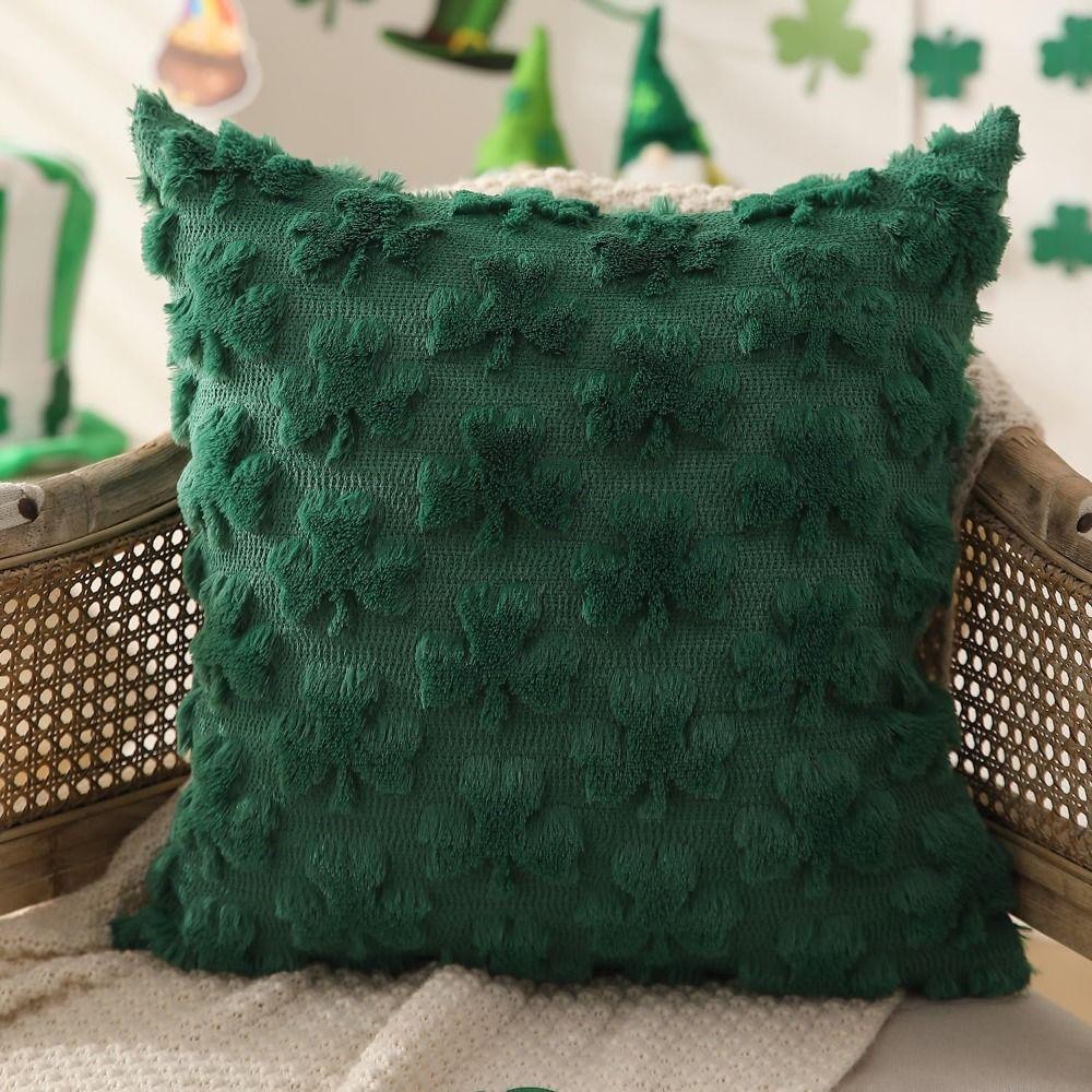 Soft Plush Throw Pillowcase Green Shamrock Sofa Cushion Covers Pillow Cover  for St Patricks Day