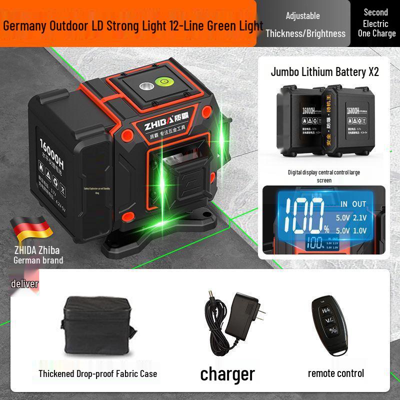 12-Line High Precision Green Infrared Level with Automatic Outdoor Wall Sticking and Self-Leveling