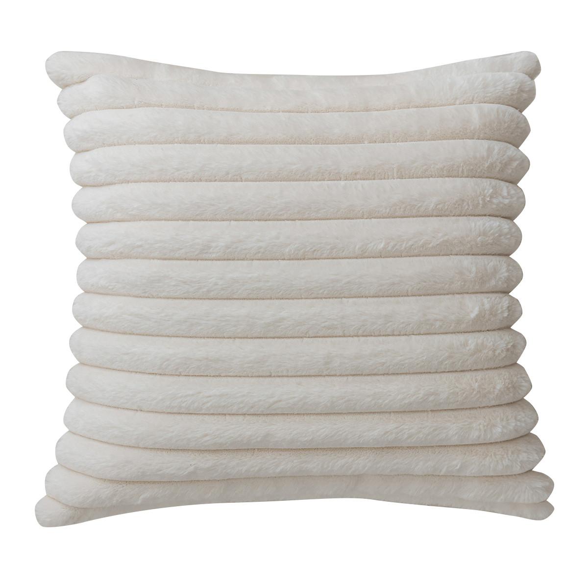 

Throw Pillow Cover, Decorative Soft Plush Striped Couch Pillow Covers With Velvet Back For Sofa, Bed, Living Room, Cream белый