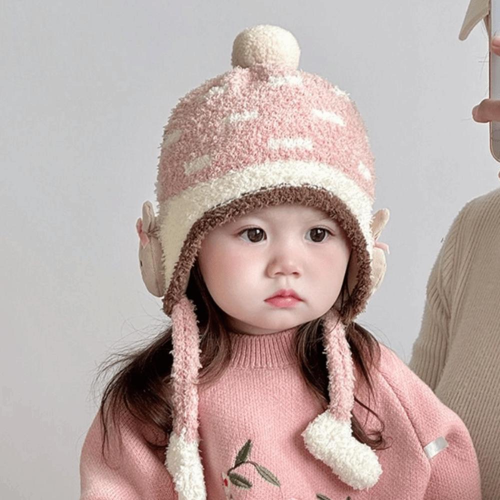 Baby-Ohrenschutzmütze aus Korallenvlies, Cartoon-Motiv, weiche Kindermütze für draußen