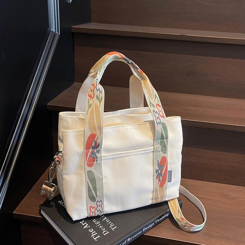 Casual Large-Capacity Canvas Bag, Women'S Fashion Portable Bento Bag, Lunch Box, Simple Messenger Commuter Bag