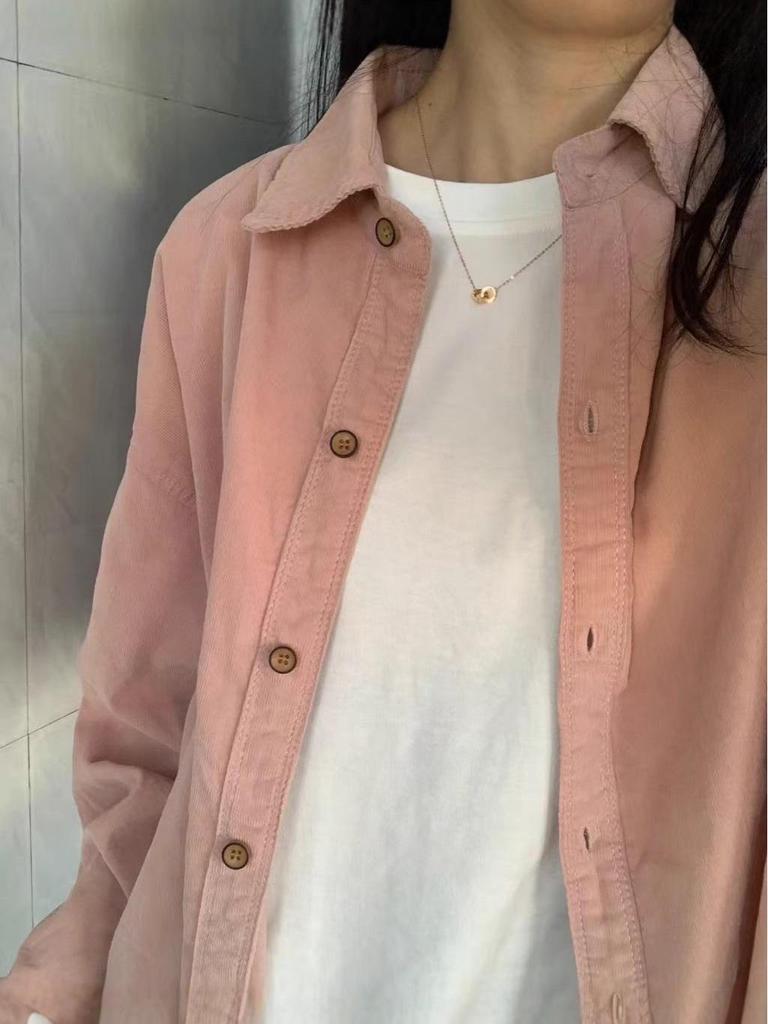 Women's Retro Corduroy Layering Shirt - Loose Fit, Casual Long-Sleeved Top