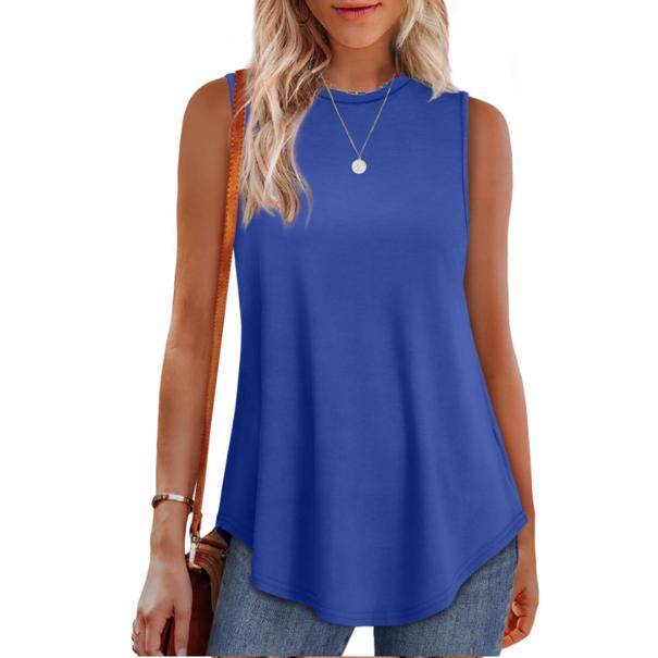 

Топы с высоким воротом для женщин, свободный крой, топ без рукавов, летняя одежда, женские туники, которые можно носить с леггинсами XL синий