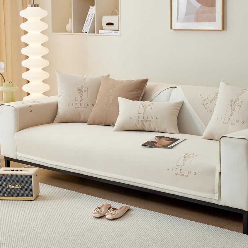 Cotton and Linen Woven Embroidered Sofa Cushion, Universal Sofa Cushion Cover for All Seasons, Non-slip Backrest Cover, Modern Light Luxury Cushion