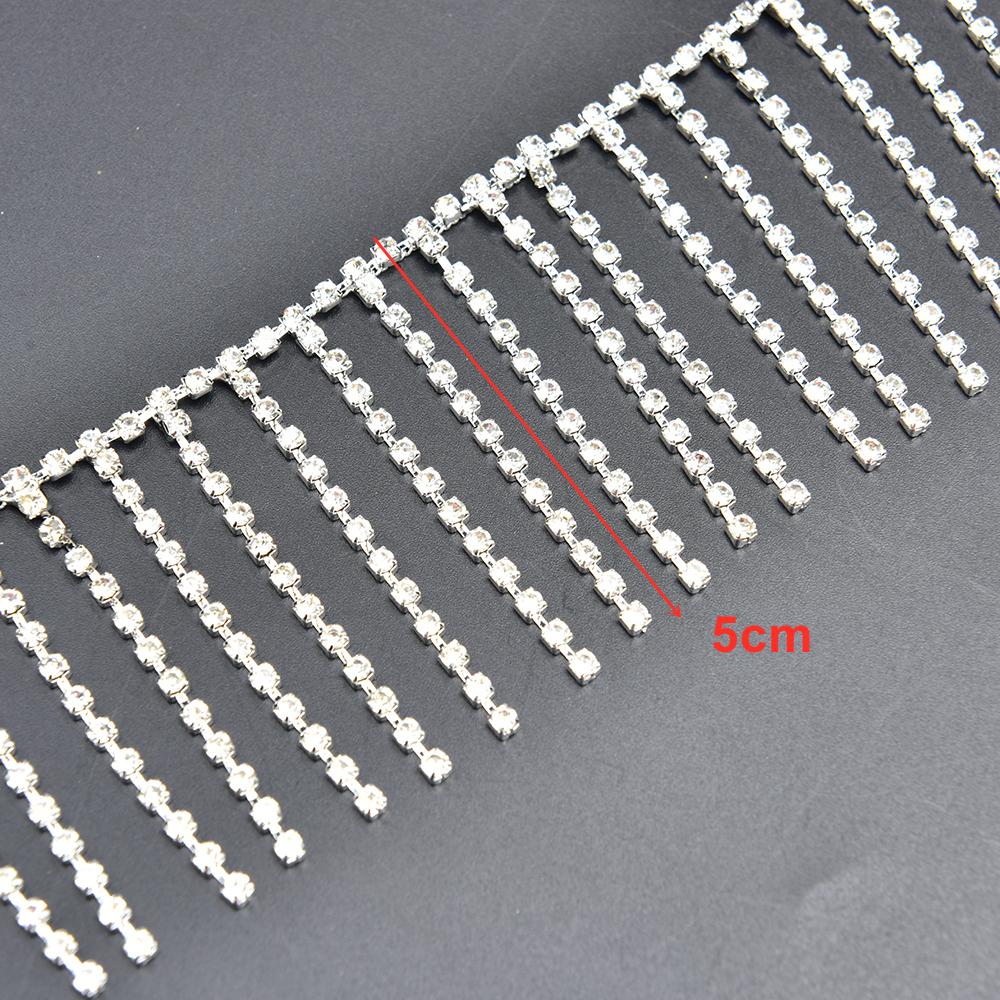 Beautiful Long Tassels Crystal Silver Diamond Chain Wedding Dress Necklace Garment Diy Decoration Sewing Costume Applique Trims