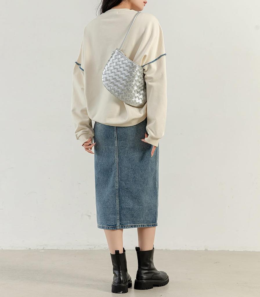 DAYCLOSET Long Denim Narrow Straight Medium Below the Blue Women's Skirt, I-Line, Thick, Knee, Spring, Autumn, Winter, skirt024, XS,