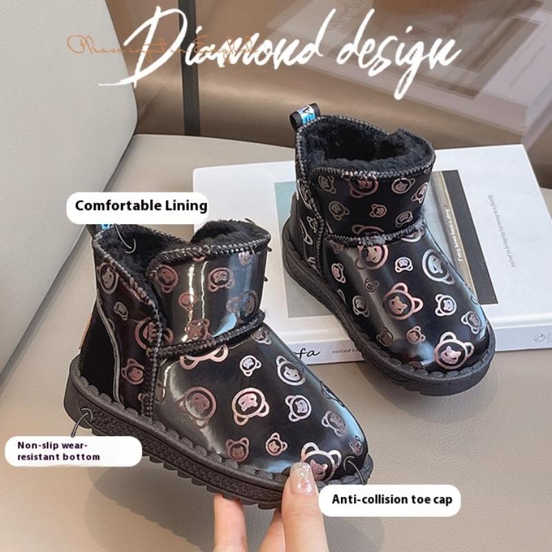 Girls' Winter Snow Boots Soft Sole Plus Velvet Thickened Shoes for Middle and Large Children Boys Cotton Shoes