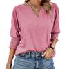Women's Fashion Summer Loose V-neck Tight Pleated Mid Sleeve Top