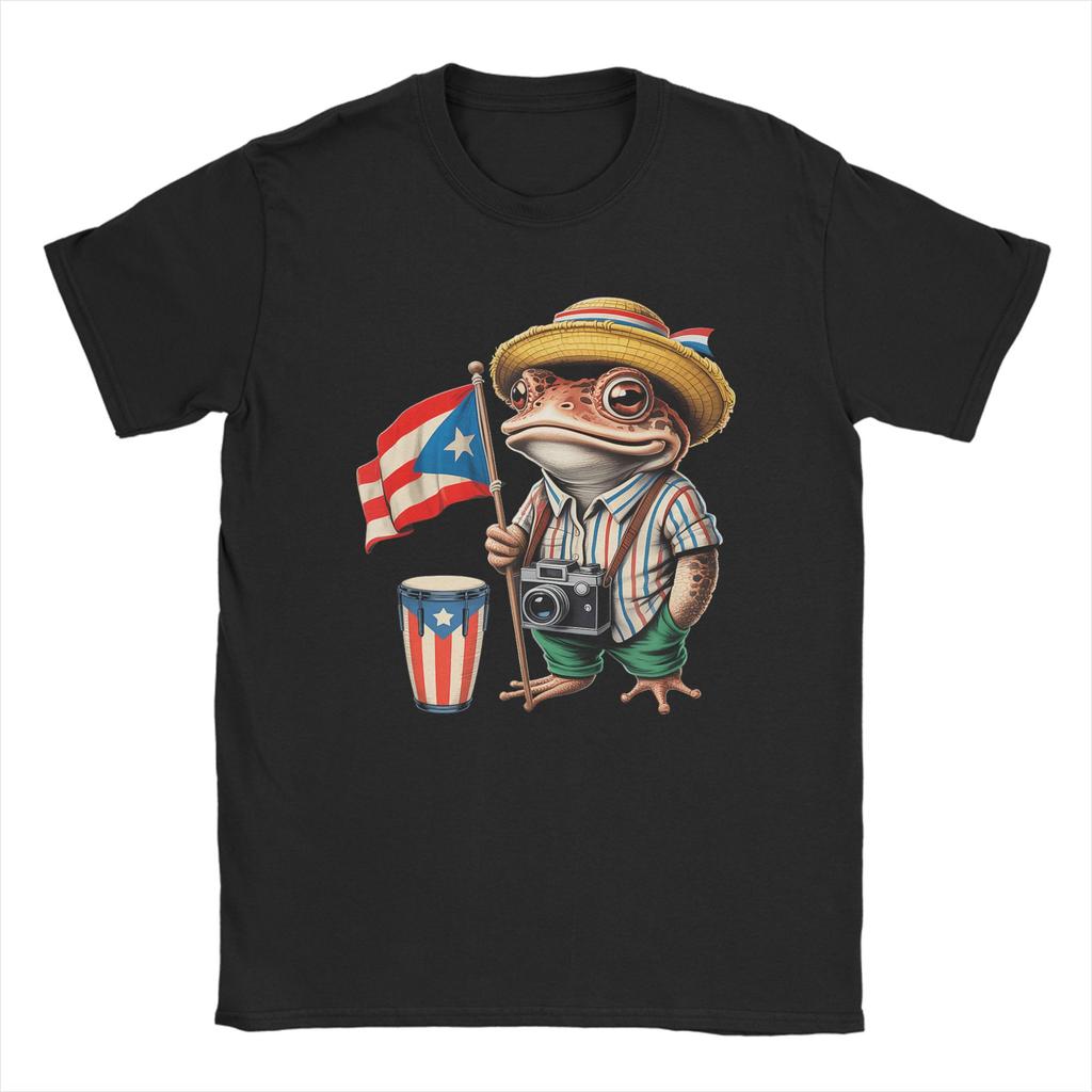 Men TShirt Bad Bunny Puerto Rico Coqui Frog Boricua Puerto Rican Flag Taino Pure Cotton Tee Shirt Short Sleeve T Shirt Clothes