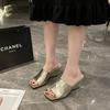 2024 Summer Silver Open Toe Women Slippers Fashion Elegant Slides Shoes Ladies New Arrival Outdoor Dress Wedges Heel Sandalias
