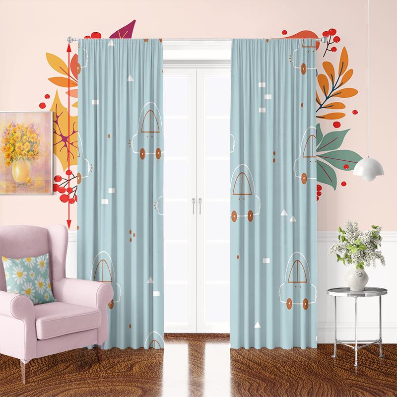 Set Of 2 Cartoon Car Printed Curtain Polyester Material Suitable Bedroom Curtains Living Room Decoration Ideal For Sitting