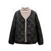 Down cotton short jacket women's winter new solid color rhombus casual interior with warm small cotton jacket top