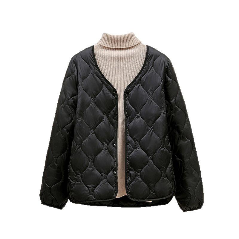 Down cotton short jacket women's winter new solid color rhombus casual interior with warm small cotton jacket top