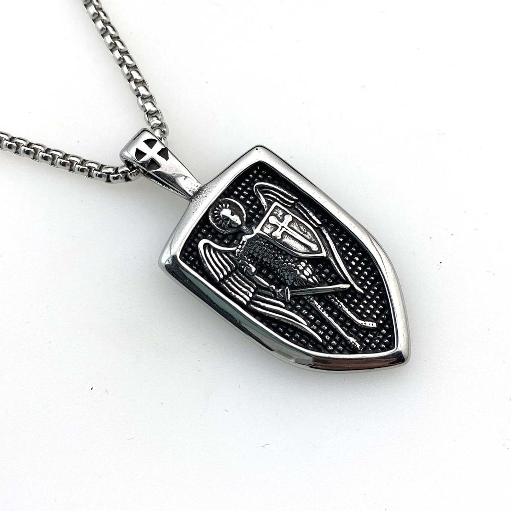 Necklace Fashion Retro Angel Cross Shield Double Sided Letter Tag Pendant